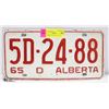 Image 1 : 1965 ALBERTA LICENSE PLATE