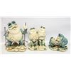 3 FROG GARDEN STATUES