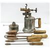 Image 1 : ANTIQUE BLOW TORCH WITH 5 IRONS