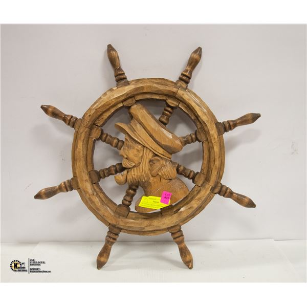 18" HANDCARVED SHIPS WHEEL WITH CAPTAINS BUST