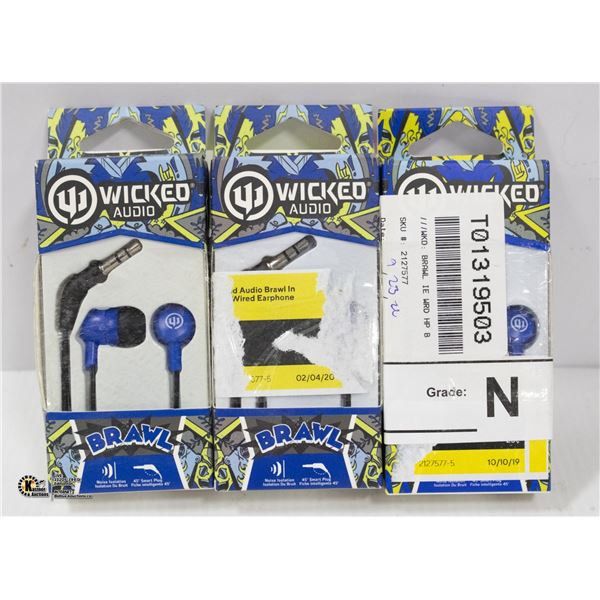 LOT OF 3 NEW WICKED AUDIO BRAWL HEADPHONES