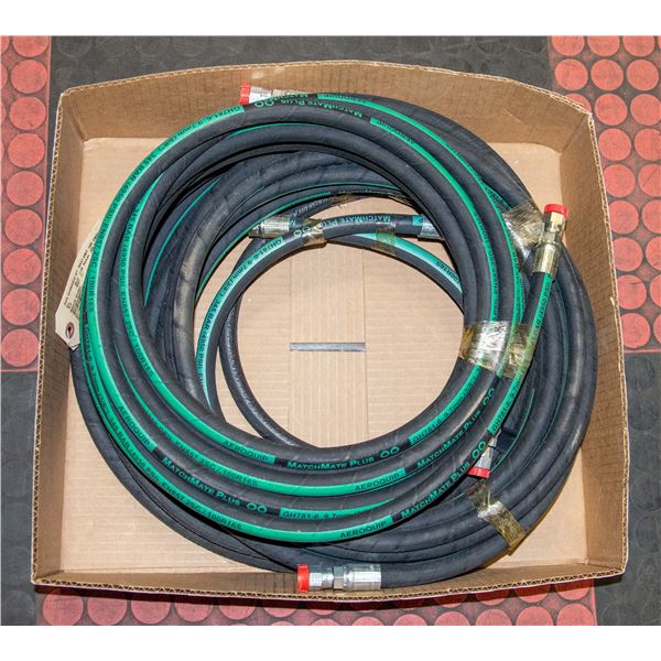 BOX W/ 3/8" 4950 PSI HYDRAULIC HOSES. 5 IN TOTAL.