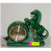 Image 1 : GREEN PORCELIN HORSE CLOCK AND LAMP