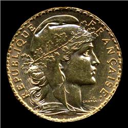 1911 France Rooster Gold 20 Franc Choice Unc Coin (COI-696)
