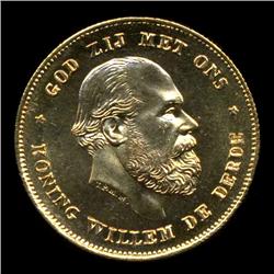 1875 Netherlands 10 Guilden Gold Coin Gem+ BU (COI-836)