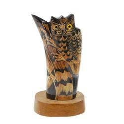 Water Buffalo Horn Scrimshaw Owl Cup  (CLB-253)