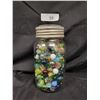 Image 1 : VINTAGE IMPROVED GEM QUART JAR W/MARBLES