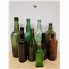 Image 1 : NINE VINTAGE GREEN/AMBER GLASS BOTTLES