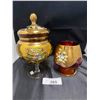 Image 1 : TWO VINTAGE PIECES BOHEMIAN CRYSTAL W/HEAVY GOLD AND ENAMEL FLOWERS