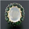 Image 2 : Vintage 14k Gold Large Oval Moonstone Solitaire Round Green Tourmaline Halo Ring