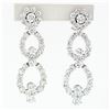 Image 1 : Platinum 14.92 ctw Round VVS G Diamond Long Dangle Drop Fiery Statement Earrings