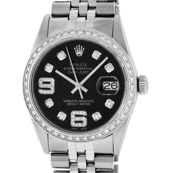 Mens Rolex Black Diamond 36 Datejust Serviced And Polished