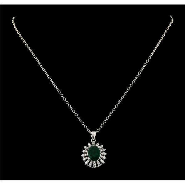 2.91 ctw Emerald and Diamond Pendant With Chain - 14KT White Gold