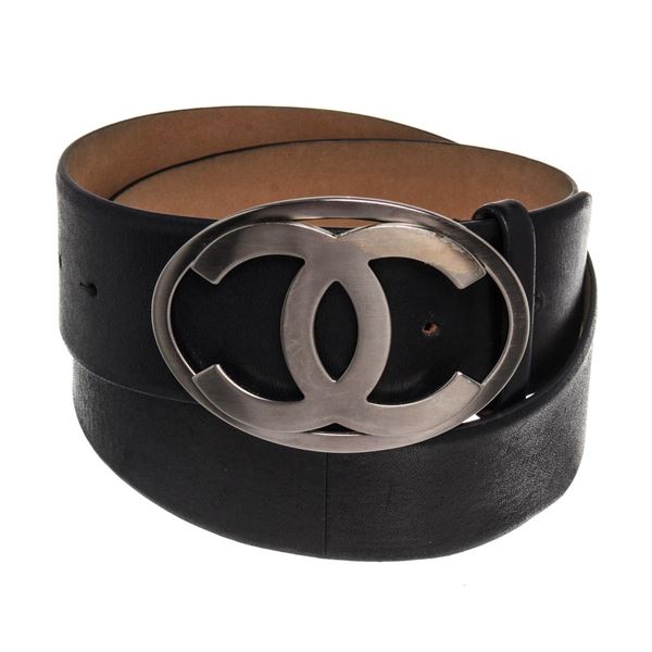 Chanel Black Leather CC Logo Jumbo Belt