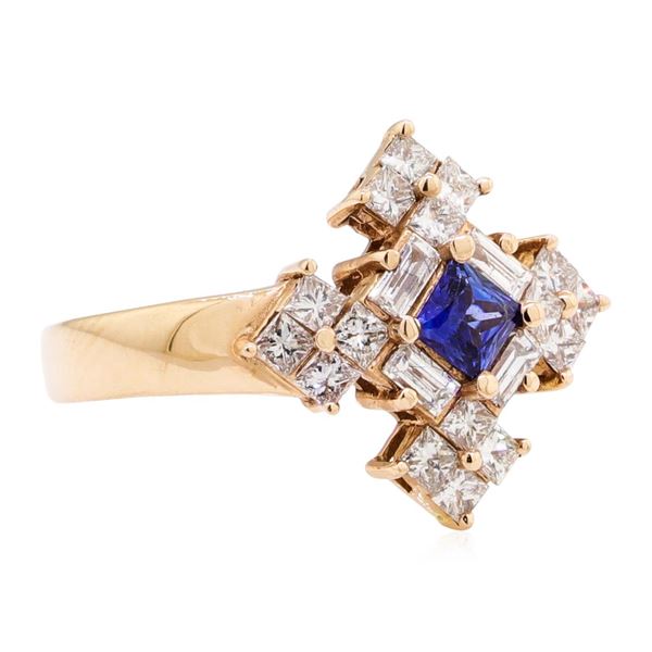 1.16 ctw Princess Brilliant Blue Sapphire And Baguette Cut Diamond Ring - 14KT R