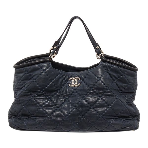 Chanel Blue Leather Stitch Cabas CC Chain XL Tote Bag