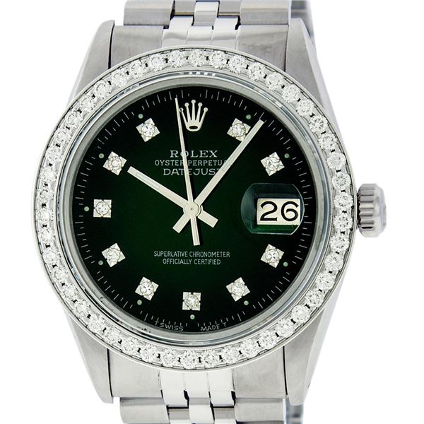 Rolex Mens Stainless Steel Slate Green Diamond 1.40CTW Bezel 36MM Datejust Wrist