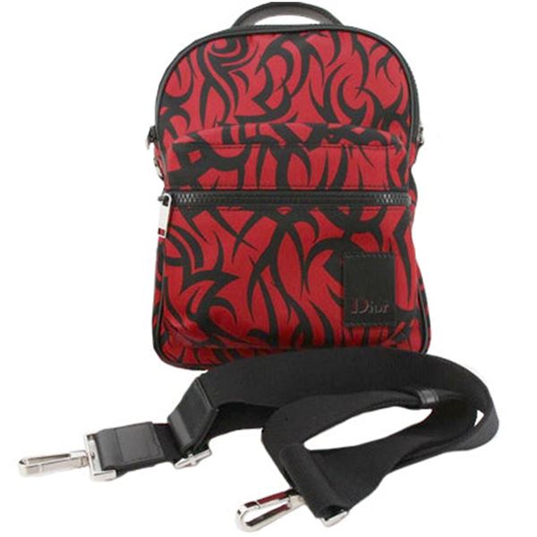 Christian Dior Red Black Nylon Tribal Rider Print Pattern Mini Shoulder Bag