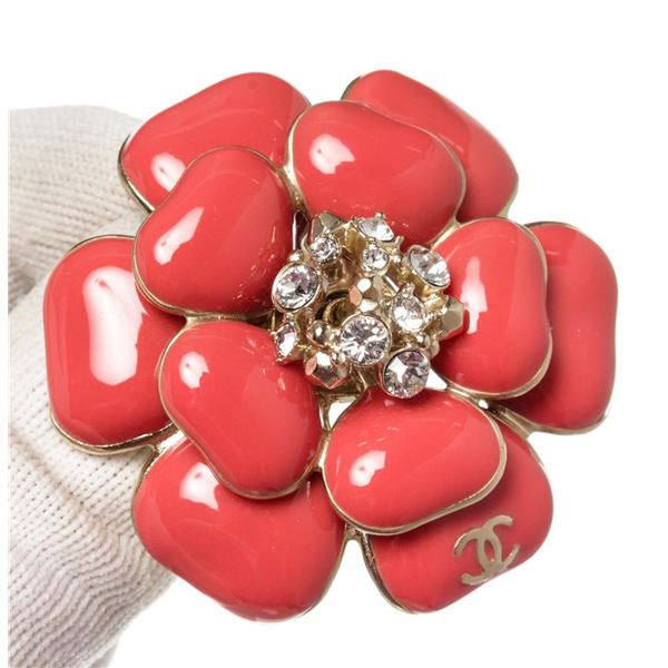 Chanel Red Camelia CC Brooch