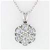 Image 2 : 14k White Gold 0.96 ctw Round Diamond Petite Flower Cluster 18" Pendant Necklace