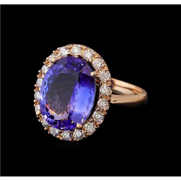 9.61 ctw Tanzanite and Diamond Ring - 14KT Rose Gold