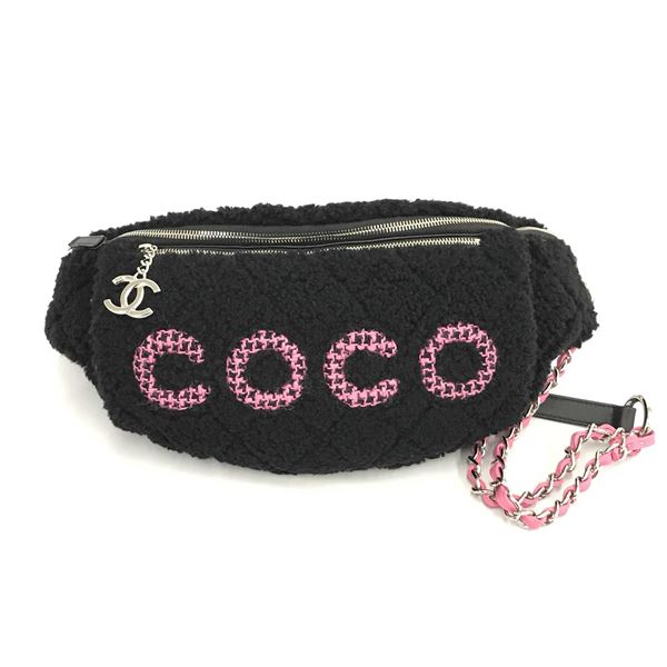 Chanel Black Pink Printed Canvas Coco Waist Bag