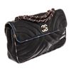 Image 2 : Chanel Black Quilted Lambskin Leather Chevron Silk Trim Flap Shoulder Bag
