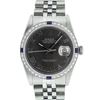 Rolex Mens Stainless Steel Dark Gray Roman Diamond & Sapphire Datejust Wristwatc