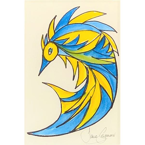 Jane SEYMOUR: Abstract Fantasy XXV. (Teal and Yellow Bird)