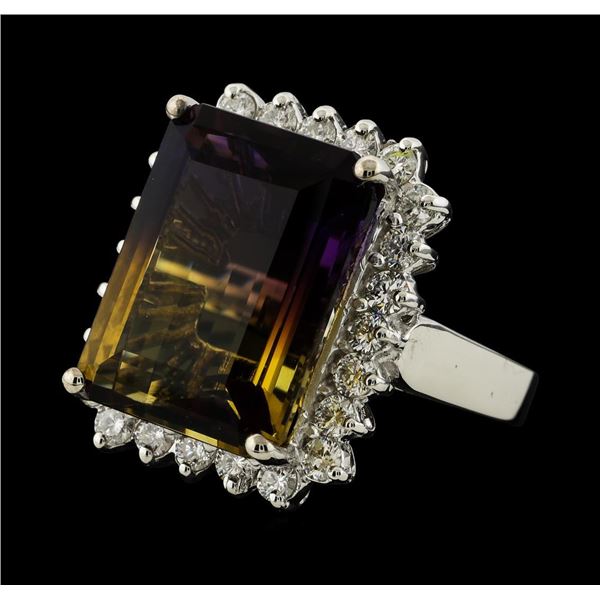 12.15 ctw Ametrine Quartz and Diamond Ring - 14KT White Gold