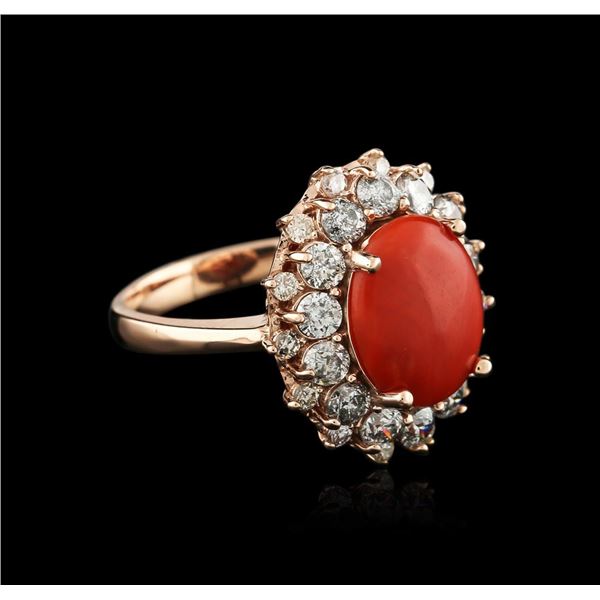 14KT Rose Gold 8.88 ctw Coral and Diamond Ring