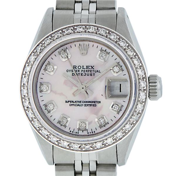 Rolex Ladies Stainless Steel Pink MOP Diamond 26MM Datejust