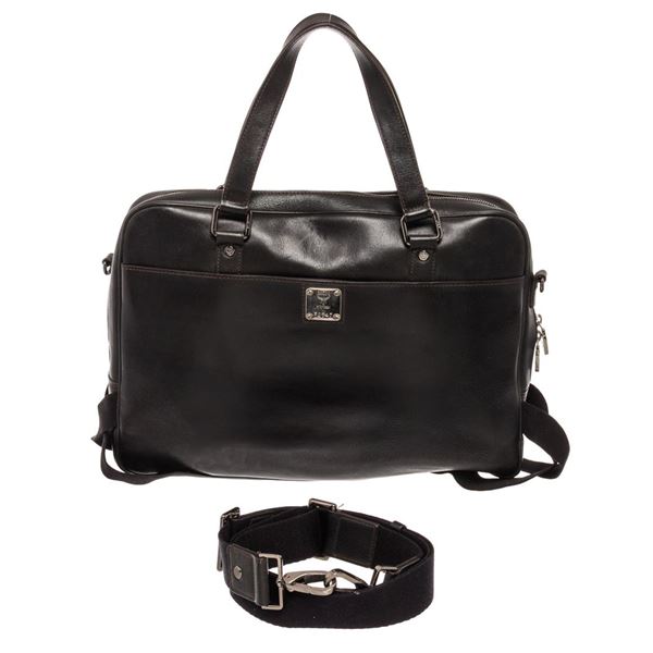 MCM Black Leather Mens Briefcase Bag