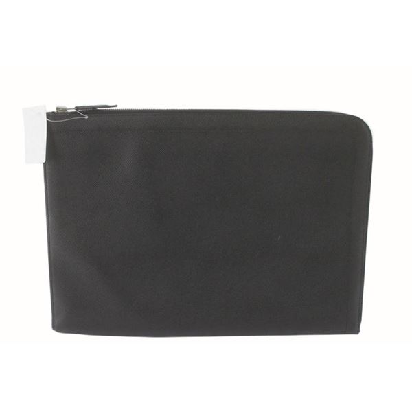 Hermes Black Bleu Indigo Leather Zip Computer Laptop Sleeve Case