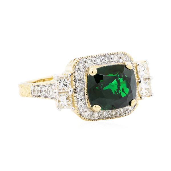 4.44 ctw Rectangular Cushion Mixed Tsavorite Garnet And Princess Cut Diamond Rin