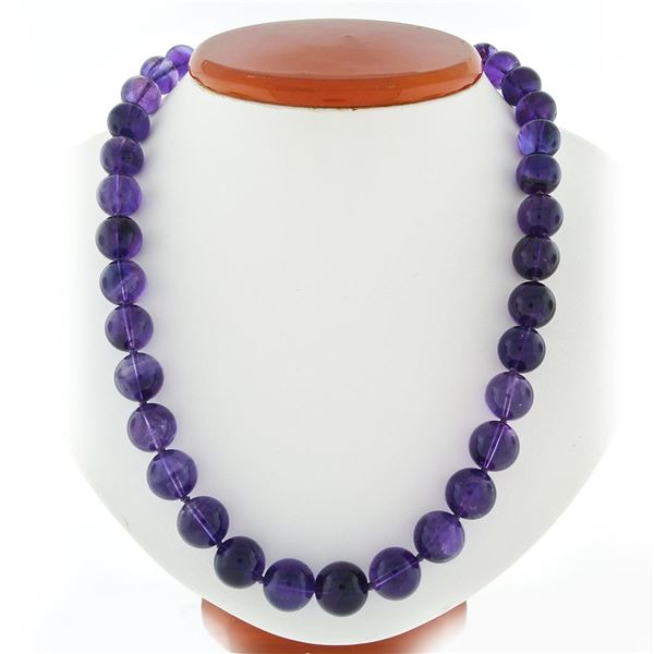 505 ctw Round Bead Amethyst 24" Long Strand Necklace w/ 14k Gold Pearl Ruby Clas