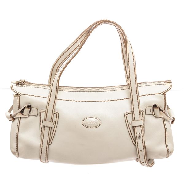 Tods Off White Leather Tote Bag