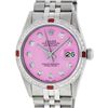 Rolex Mens Stainless Steel Pink Diamond & Ruby 36MM Datejust Wristwatch