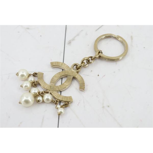 Chanel Gold-tone CC Logo Pearl Key Chain