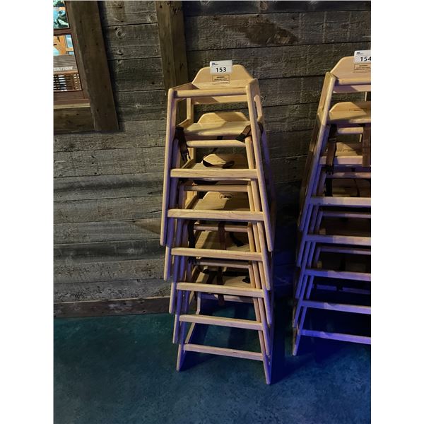 STACK OF 5 NATURAL WOOD COMMERCIAL HIGH CHAIRS