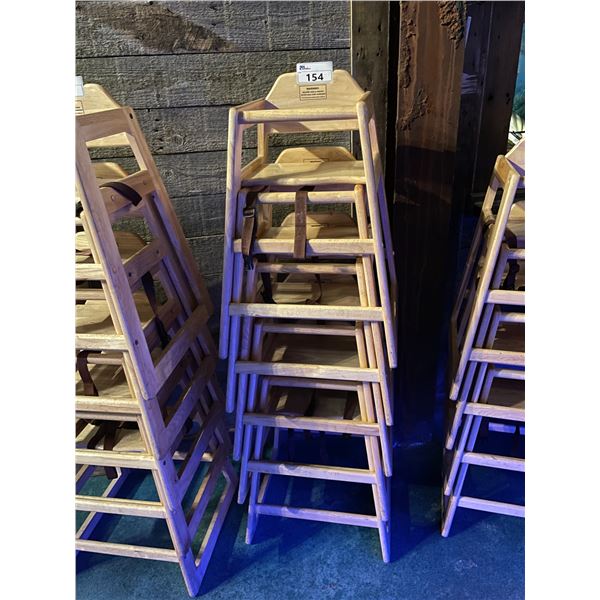 STACK OF 5 NATURAL WOOD COMMERCIAL HIGH CHAIRS