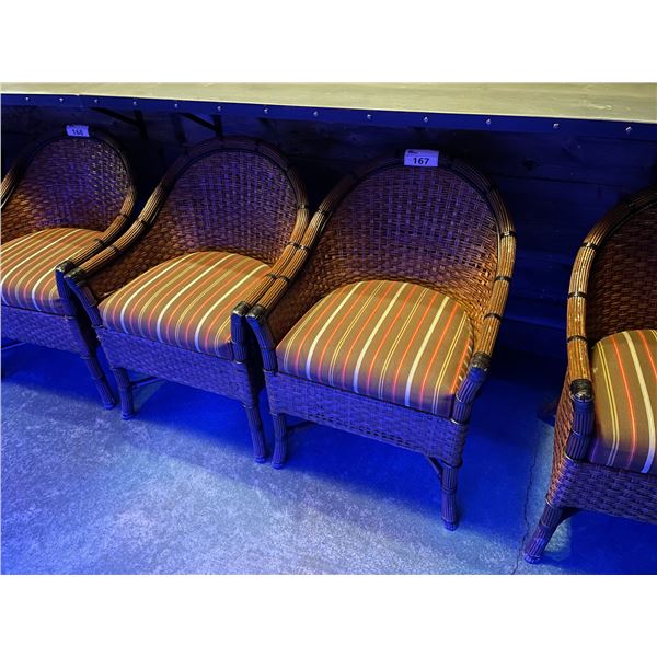 PAIR OF NATURAL RATTAN PATTERNED TUB CHAIRS
