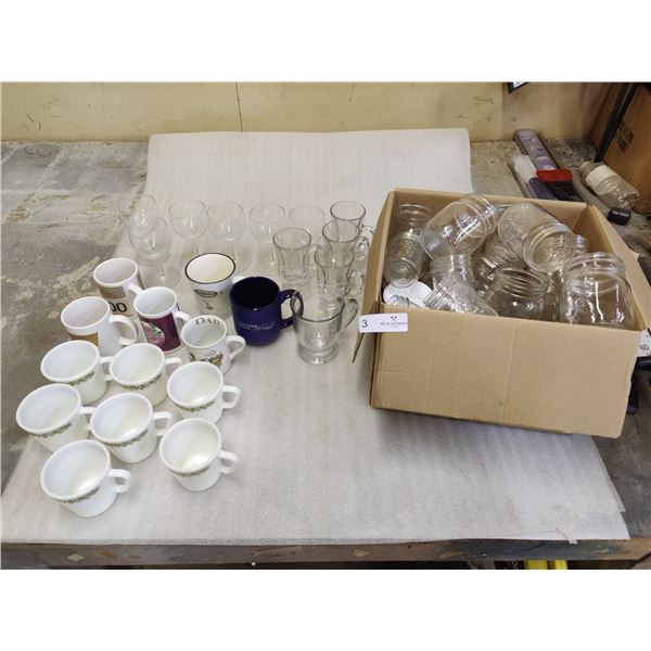 Assorted Glassware, Cups & Mason Jars
