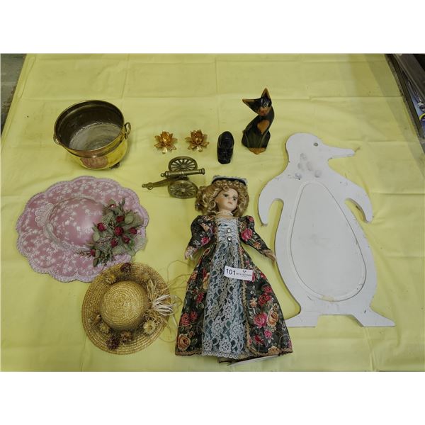 Doll, Assorted Brass Decor & More
