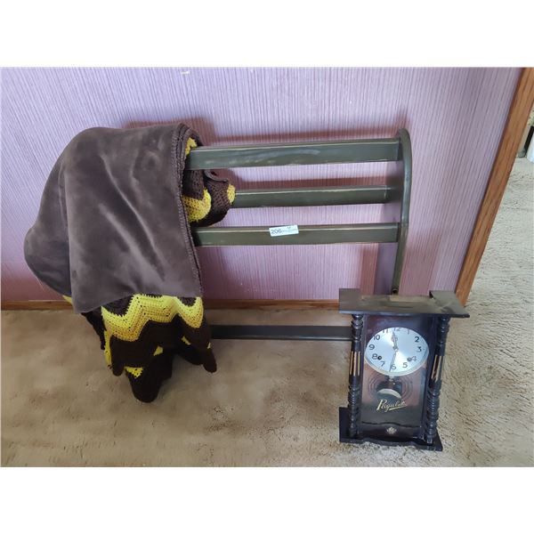 Regulator Pendulum Clock, Handmade Quilt and Towel Rack