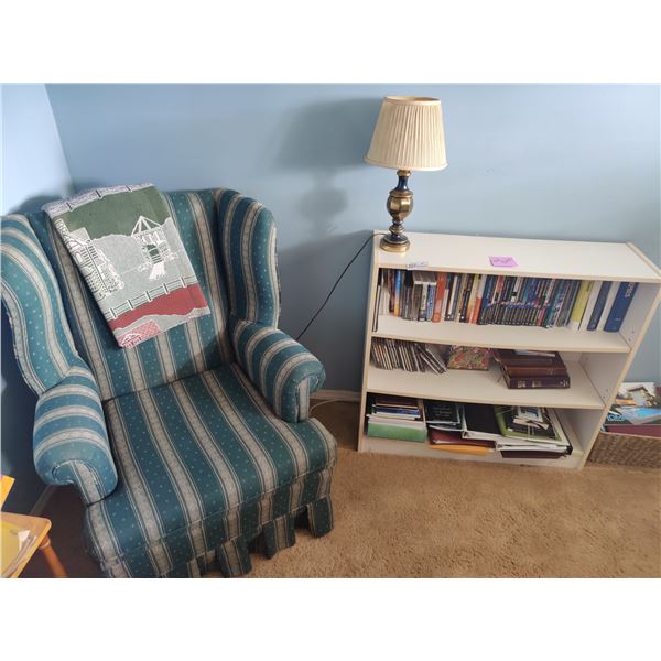 Armchair, Lamp & Bookcase