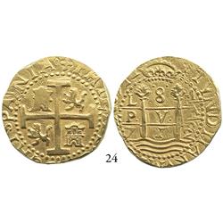 Lima, Peru, cob 8 escudos, 1712M, 2 dates.