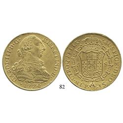 Popayán, Colombia, bust 8 escudos, Charles III, 1774JS, from an unidentified shipwreck.