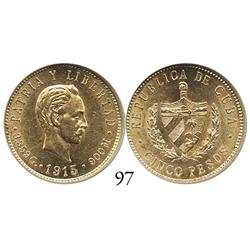 Cuba (struck in Philadelphia), 5 pesos, 1915, José Marti, encapsulated NGC AU-58.