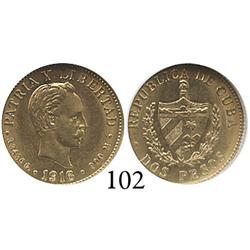 Cuba (struck in Philadelphia), 2 pesos, 1916, José Marti, encapsulated NGC AU-58.